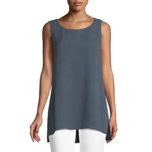 New $308 Lafayette 148 New York 100% Silk Top Blouse Size 2X Blue Sleeveless